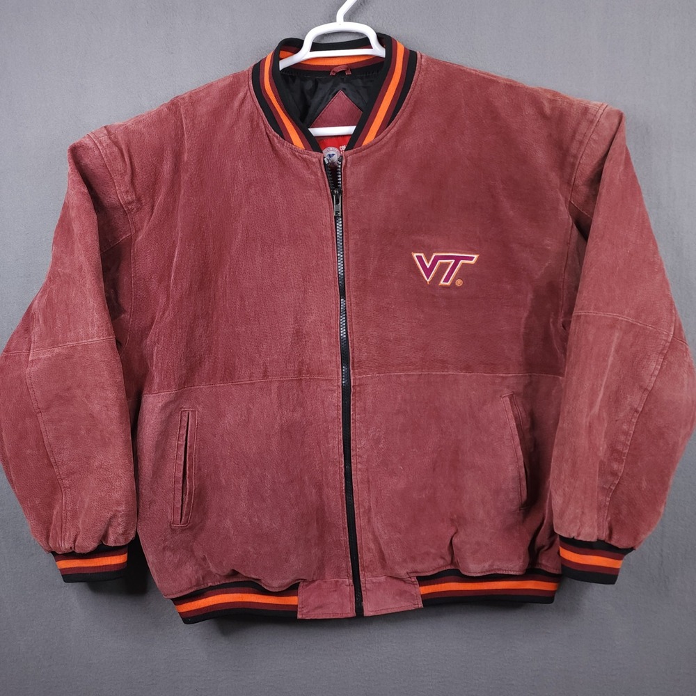 Virginia Tech Hokies Mens XXL REAL Leather Suede Varsity Bomber Jacket Vintage